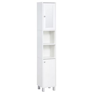 Meuble de salle de bain autoportant en bois blanc avec miroir et étagères réglables de 71 pouces de hauteur pour usage domestique ou hospitalier - Product Image 1