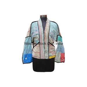 Assorted Handmade Women's Vintage <b>jacket</b> with mandarin collar Beautiful <b>Kantha</b> Patchwork Multi-Color <b>jacket</b> for Parties - Product Image 5