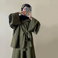 Traje Musulmán Eid de Dos Piezas para Mujer, Estilo Modesto, Chifón, Recto, Simple, Natural, Ecológico, Transpirable, Largo hasta el Suelo, 100% Algodón