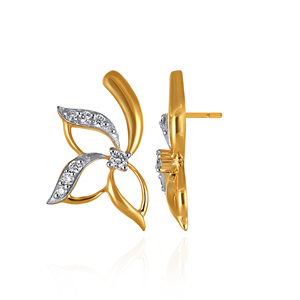 Women's Yellow Gold Diamond Flower <b>Stud</b> <b>Earrings</b> Round Brilliant Cut Natural White Diamonds Romantic Wedding Jewelry - Product Image 4