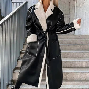 Chaquetas de piel de oveja de primera calidad para mujer, abrigos de cuero genuino personalizados, abrigos largos de cuero vacuno cálidos para invierno. - Product Image 1