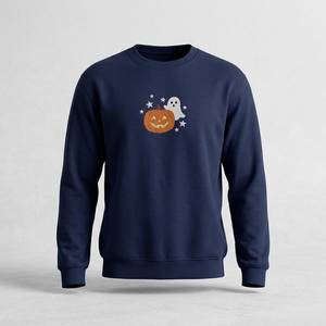 <b>Halloween</b> Embroidered 100% Cotton <b>Sweatshirt</b> Pullover Crew Neck Fleece Unisex Winter Front Logo Autumn Wear - Product Image 5