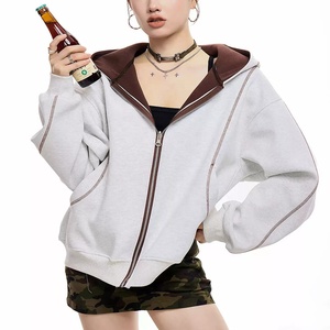 Sweat-shirt à capuche surdimensionné pour femme, couleur unie, épaules tombantes, manches longues, tricot en coton, vêtements d'automne - Product Image 1