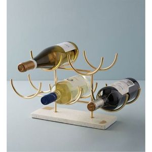 Porte-bouteilles moderne en cuivre antique, support de comptoir pour 6 bouteilles, présentoir à vin empilable pour la décoration de la maison, la cuisine et le bar - Product Image 3