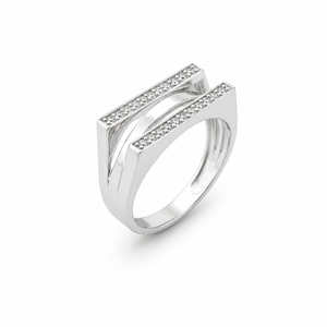 Namivaa 925 Sterling Silver Double Bar Pave <b>Open</b> Band <b>Ring</b> Men Minimalist Wedding Party Daily Wear Jewelry Gift - Product Image 3
