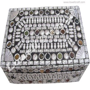 Lac Decorative <b>Gift</b> <b>Boxes</b> Luxury Black Beaded Embroidered Storage Trunk with Agate Stone Work Decorative Jewelry Organizer Box - Product Image 1