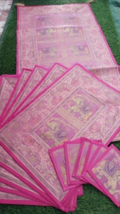 silk brocade <b>table</b> <b>runner</b> with 6 mats & 6 teacoasters - Product Image 3