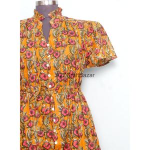 Nuevo Vestido Corto de Playa para Mujer, Hecho a Mano, con Estampado Floral, 100% Algodón Puro, Estilo Modesto para Fiesta, Primavera/Verano - Product Image 3