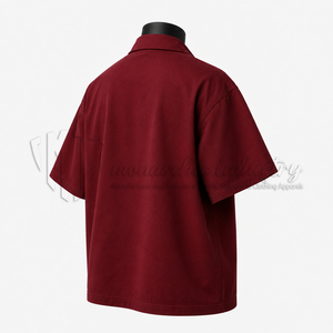 Chemise zippée à manches courtes unie pour homme, en sergé, style workwear, col rabattu, décontractée, pour l'été - Product Image 4