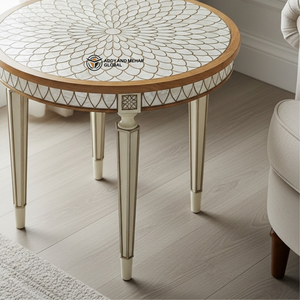 Taburete de Madera Artesanal Personalizado al por Mayor, Soporte Decorativo Blanco y Dorado con Arte Meena, Mesa Auxiliar de Madera Maciza Duradera con Trípode - Product Image 6