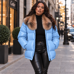 เสื้อแจ็คเก็ตหนังผู้หญิงแฟชั่นพร้อมปกขนสุนัขจิ้งจอก, Damen Puffer Lederjacke, Chaqueta de Moda Mujer, Giacca Moda Donna - Product Image 2
