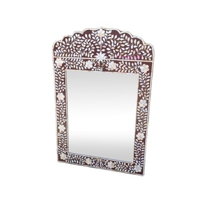 Marco de Espejo de MDF con Incrustaciones de Hueso Elegante Hecho a Mano en Blanco y Negro para Decoración de Pared de Diwali en el Hogar u Oficina - Product Image 1