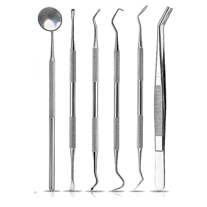 Kit de 6 outils de nettoyage dentaire manuels en acier inoxydable, ensemble d'instruments d'hygiène dentaire professionnels, poignée ergonomique, certifié CE - Product Image 1