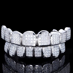 Grillz dentaire Hip Hop en argent 925 pour hommes, personnalisé avec diamants Moissanite et chaîne en or blanc – Meilleur prix bijoux - Product Image 4