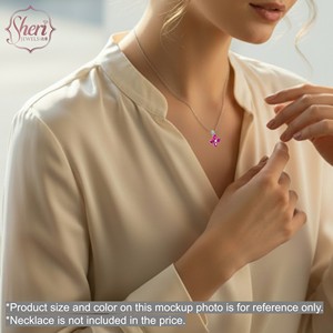 Pendentif Sheri Jewels pour femme en or blanc massif 18 carats, forme poire, style simple, avec rubis naturel et diamants, quatre feuilles - Product Image 4