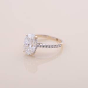 IGI Certified Oval Cut Lab Grown Diamond <b>Solitaire</b> Engagement / Wedding <b>Ring</b> in Solid 925 Sterling <b>Silver</b> with Pavé Band - Product Image 2