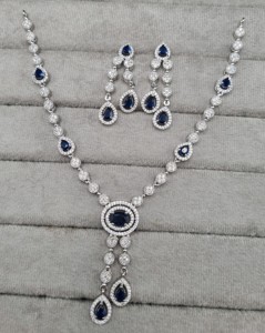 Exquisite AD Oval Stone Necklace <b>Set</b> <b>Silver</b> & Rhodium Plated Y Shape Necklace With Matching Earrings For Womens AD <b>Jewellery</b> <b>Set</b> - Product Image 6