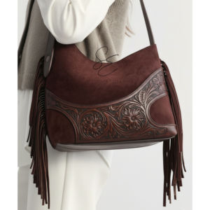 Bolso Hobo de Piel de Ante con Flecos para Mujer, Bolso Tote de Cuero Genuino con Diseño de Cuero Repujado, Bolso de Mano Moderno Estilo Western para Playa, OEM - Product Image 3
