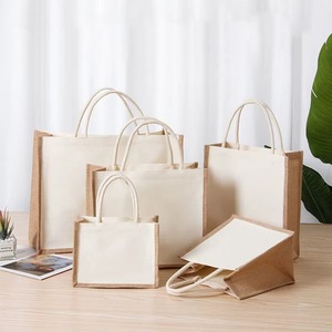 Sacs en toile de jute multi-usages les plus vendus, avec poignées colorées, pour le streetwear décontracté, les festivals en plein air, disponibles à la vente - Product Image 4