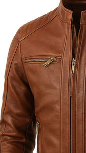 <b>Men</b> Classic Leather <b>Jacket</b> Genuine Leather Casual Outdoor Zip Front Comfortable Regular Fit Fashion Outerwear - Product Image 3