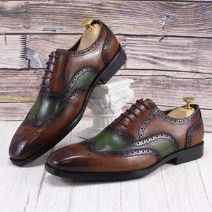 Chaussures habillées brogues marron et vertes pour hommes, style européen et américain, Eoin Winston Sports Ghillie Borgues, toutes saisons - Product Image 1