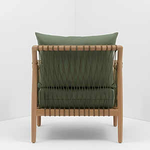 Fauteuil de patio minimaliste en corde tressée, avec structure en bois de teck massif, pour importateurs en gros, directement de l'usine, commande en volume par conteneur - Product Image 4