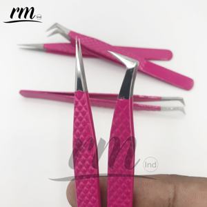 Pinzas de extensión de pestañas profesionales de acero inoxidable superventas logotipo personalizado y embalaje Color rosa - Product Image 1