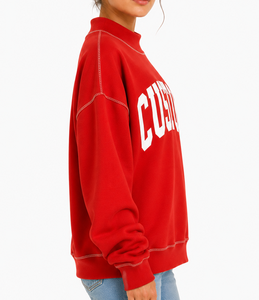 Pull en coton tricoté rouge oversize pour femme, col roulé, avec imprimé lettres personnalisé, épaules tombantes, appliqué, manches longues, automne - Product Image 2