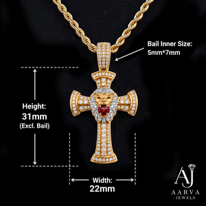 Collier Pendentif Croix Lion Couleur Or avec Moissanite et Pierre Centrale Rouge – Bijou Tendance - Product Image 2