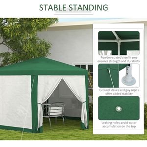 Tenda per Matrimoni ed Eventi all'Aperto 13 X 11 Verde con Pareti Laterali in Rete Protettiva, Corde, Picchetti e Tettoia Esagonale Parasole - Product Image 6