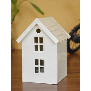 Portavelas de metal blanco con forma de casa, diseño hueco vintage, candelabro para velas de té, decoración de mesa para el hogar, bodas, regalo - Product Image 1