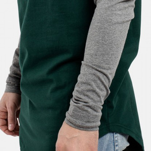 <b>Men's</b> Long Sleeve O-Neck Solid Color Cotton Jersey <b>T</b>-<b>Shirt</b> Breathable Front Logo Blank Design Casual Style Green Gray Sleeves - Product Image 5