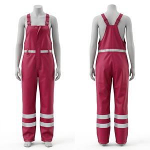 Women <b>Waterproof</b> Safety <b>Work</b> Bib Pant 350 GSM Coated Polyester Pink Reflective Tape Custom Logo Industrial Rainwear - Product Image 1