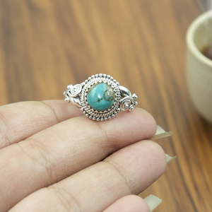 Handmade Blue Copper Turquoise Gemstone 925 Silver <b>Ring</b> Boho Vintage Women <b>Statement</b> Jewelry Yellow Gold Plated Gift <b>Ring</b> Women - Product Image 4