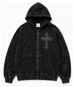Sweat-shirt à capuche oversize noir pour homme, 100% coton French Terry, délavé, style streetwear décontracté, poche avant, personnalisé, hiver - Product Image 3