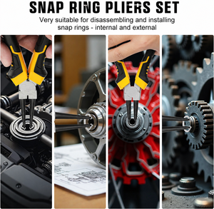 Professional Stainless Steel 4 Piece Snap Ring <b>Pliers</b> <b>Set</b> 7 Inch Circlip Tool Internal External Straight Bent Jaw Kit - Product Image 3