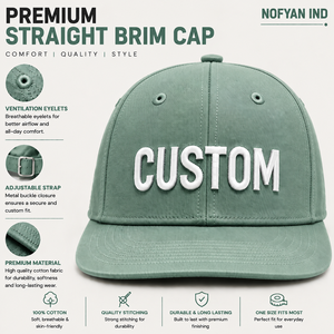 Custom Straight Brim Caps Wholesale | Premium <b>Flat</b> Bill Baseball Caps Manufacturer | OEM ODM Custom Logo Embroidery Snapback <b>Hat</b> - Product Image 1