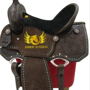 Custom New Genuine Leather Western Horse Saddle Barrel Racing Turquoise Buckstitch Portable Riding Dressage Custom logo - Product Image 1