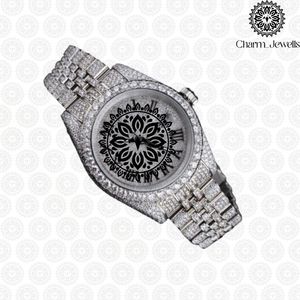 Charm_Jewells Men's Luxury Stainless Steel <b>Watch</b> Analog Quartz Movement Sapphire Crystal <b>Diamond</b> Bezel 40mm Folding Clasp - Product Image 1