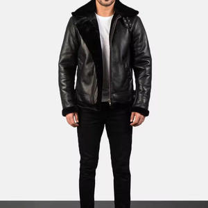 Premium <b>Men's</b> Winter Shearling <b>Leather</b> <b>Jacket</b> Warm Aviator B3 Bomber <b>Jacket</b> Faux Fur Lined Thick Motorcycle Biker Coat Plus Size - Product Image 5