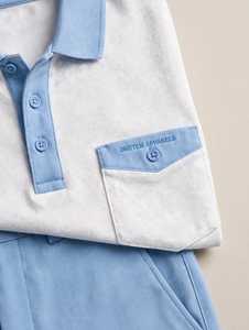 <b>Men's</b> <b>White</b> <b>Long</b> <b>Sleeve</b> Polo <b>Shirt</b> Blue Contrast Collar Pocket Smart Casual Top - Product Image 4