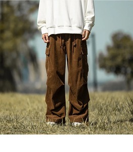 Autumn And Winter New Retro Brown Corduroy Multi Pocket <b>Workwear</b> Pants For Men Loose Draw Casual Autumn <b>Workwear</b> With Pockets - Product Image 6
