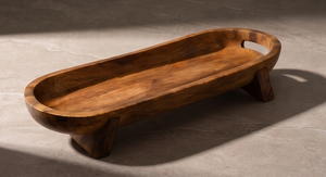 Plateau de service en bois surélevé en gros, en bois de manguier naturel, avec pieds surélevés et poignées intégrées - Product Image 3