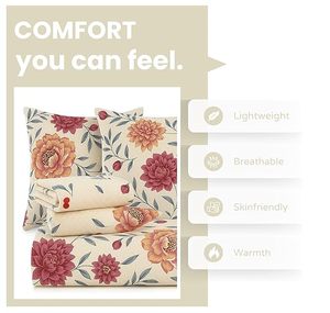 Juego de Ropa de Cama de 5 Piezas: 1 Sábana, 2 Cojines Acolchados con Cierre, 2 Fundas de Almohada, Algodón Grueso, Beige y Rosa (90X100 Pulgadas) - Product Image 2
