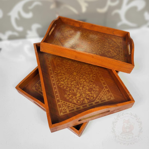 Nouveau plateau de service alimentaire en bois brun au design attrayant, classique et durable, finition huilée, pour la présentation de desserts dans les hôtels et restaurants - Product Image 6