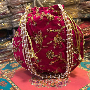 Indian Silk Potli <b>Bag</b> Handmade Women's Embroidered Fashion Clutch Purse Pouch Drawstring <b>Bag</b> Wedding Favor Return Gifts - Product Image 3