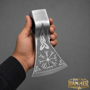 Hand Forged Carbon Steel Viking Axe Head Engraved Norse <b>Compass</b> Bearded Hatchet Blade Only Without Handle - Product Image 1