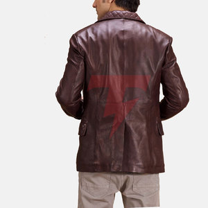 Blazer de Cuero Cruzado para Hombre, Estilo Moderno, Manga Larga, Cuello Clásico, Transpirable, Estilo Americano, Formal - Product Image 3