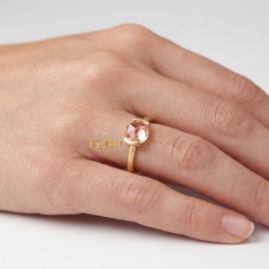 18K Gold Round Rose Cut Pink Lab Grown Diamond <b>Ring</b> Minimalist Bezel Set <b>Solitaire</b> Engagement <b>Ring</b> Women Luxury Custom <b>Ring</b> - Product Image 4