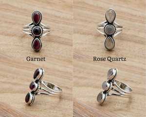 925 Sterling <b>Silver</b> 3-Stone Gemstone <b>Ring</b>: Boho <b>Statement</b> Jewelry - Product Image 2